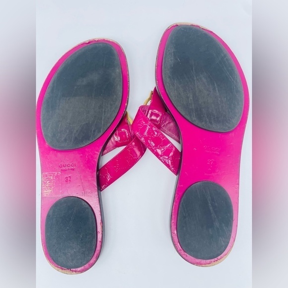 Gucci Fuschia Pink vernice crystal leather micro Guccisima sandals EU 37 US 7 - Picture 12 of 12